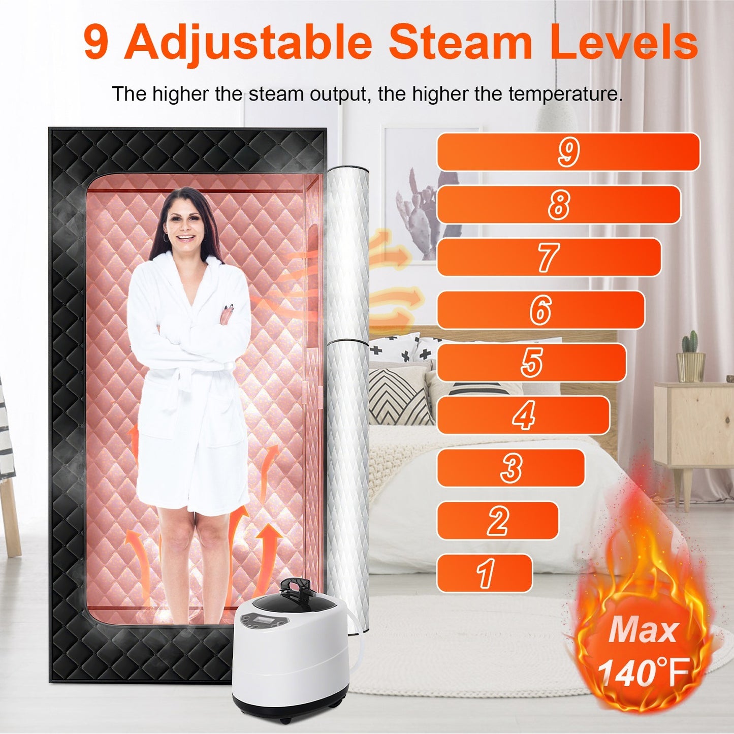 2.6 Plus 2.6 Plus 5.9FTPortable Sauna Tent 1 Person Steam Sauna For Home With 3L 1200W Steamer Folding Chair Remote Control 9 Steam Output Levels 5 To 95Mins Timer