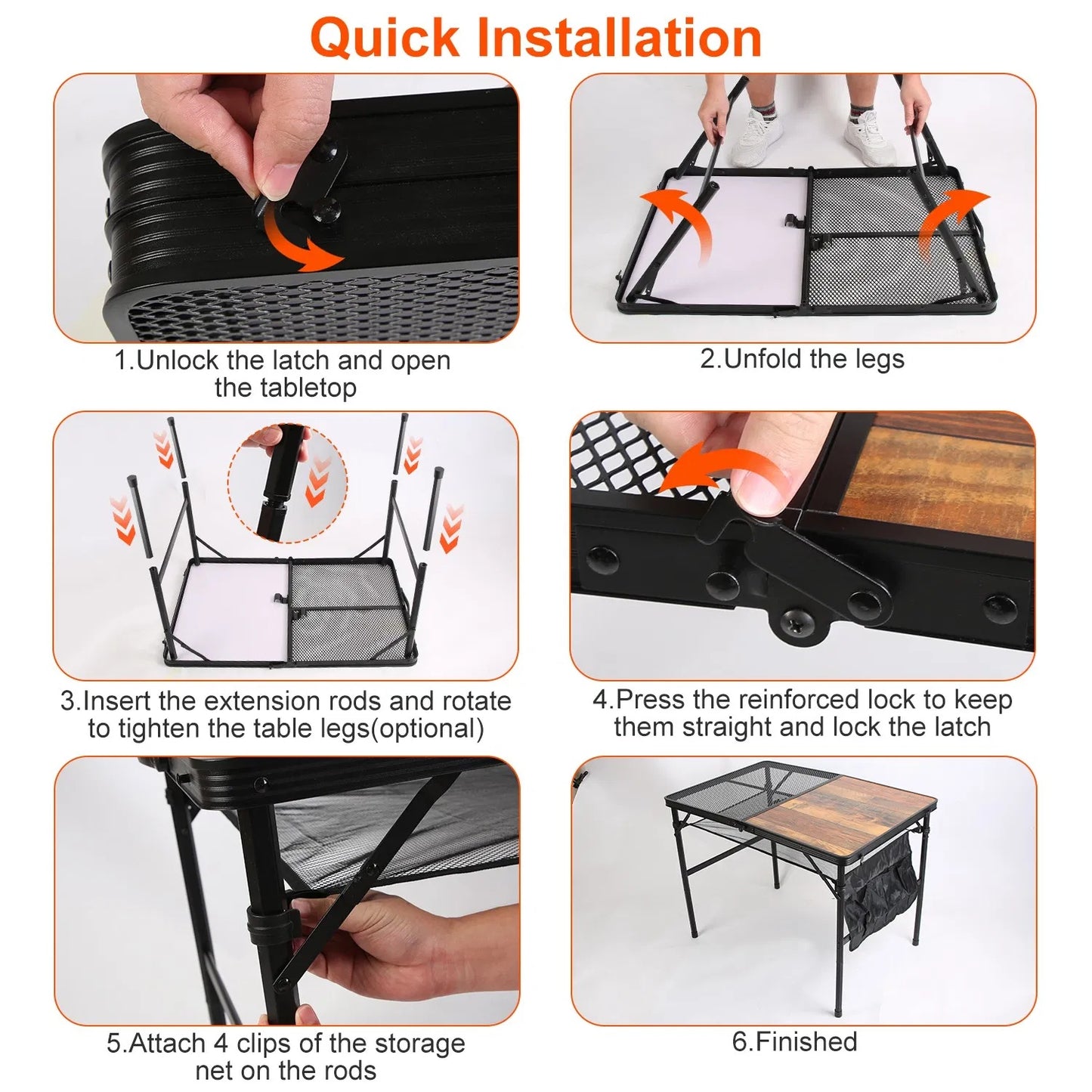 35.43x23.62x26in Foldable Camping Table Collapsible Picnic Aluminum Alloy Grill Stand 66LBS Max Load Height Adjustable BBQ Table With Adjustable Height Storage Net