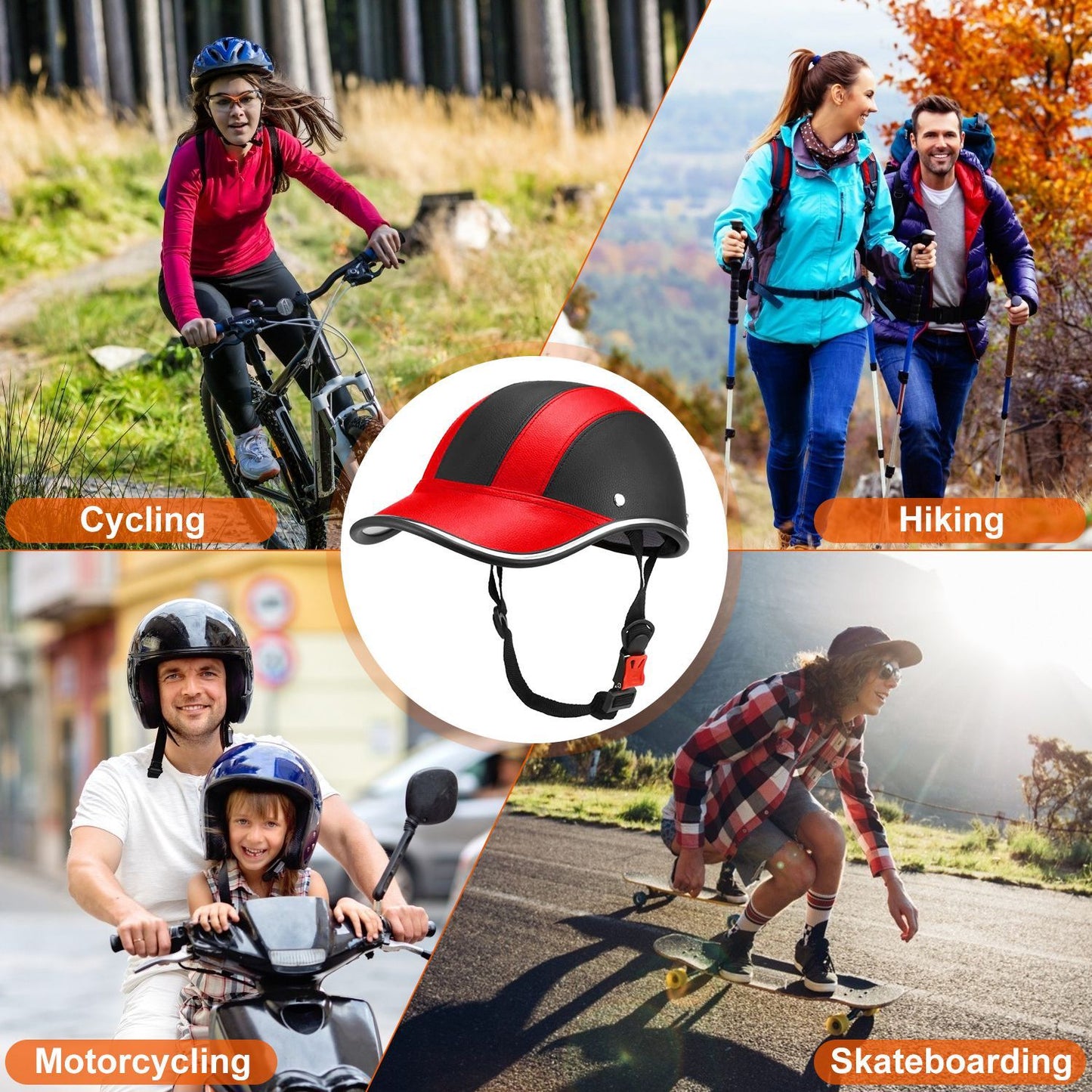1Pc Safety Bicycle Helmet Adjustable Windproof Bike Helmet Sunshade Baseball Cap Anti-UV Cycling Motorcycle Hat Leather Helmet